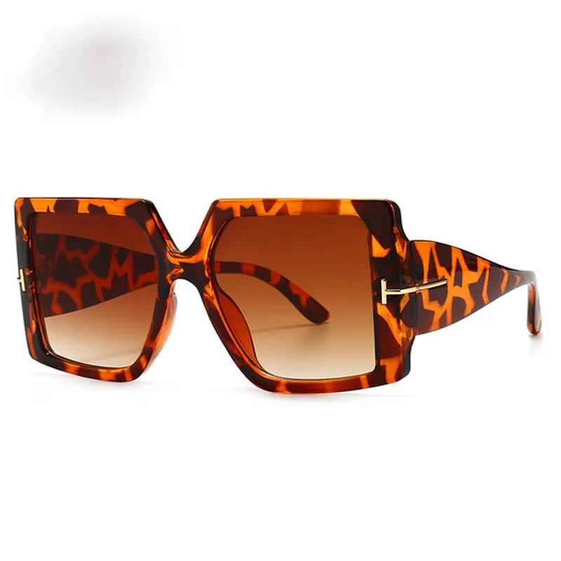 Classic Oversized Square Sunglasses Leopard Sun Glasses Female Gradient Vintage Big Shades UV400