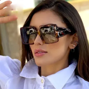 Classic Oversized Square Sunglasses Leopard Sun Glasses Female Gradient Vintage Big Shades UV400