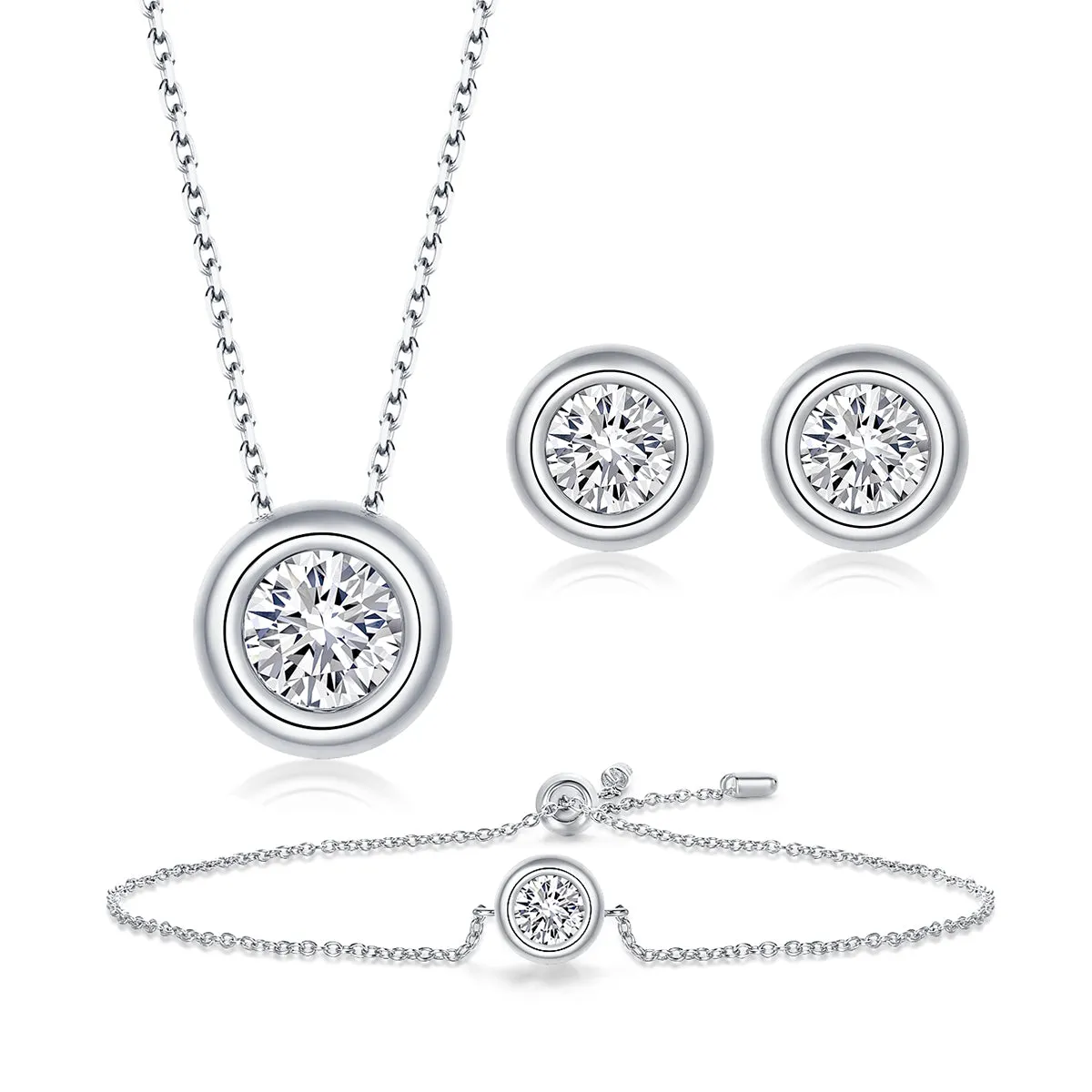 Classic Round Cut Moissanite Diamond Stud Earrings Bracelet Necklace Jewelry Sets