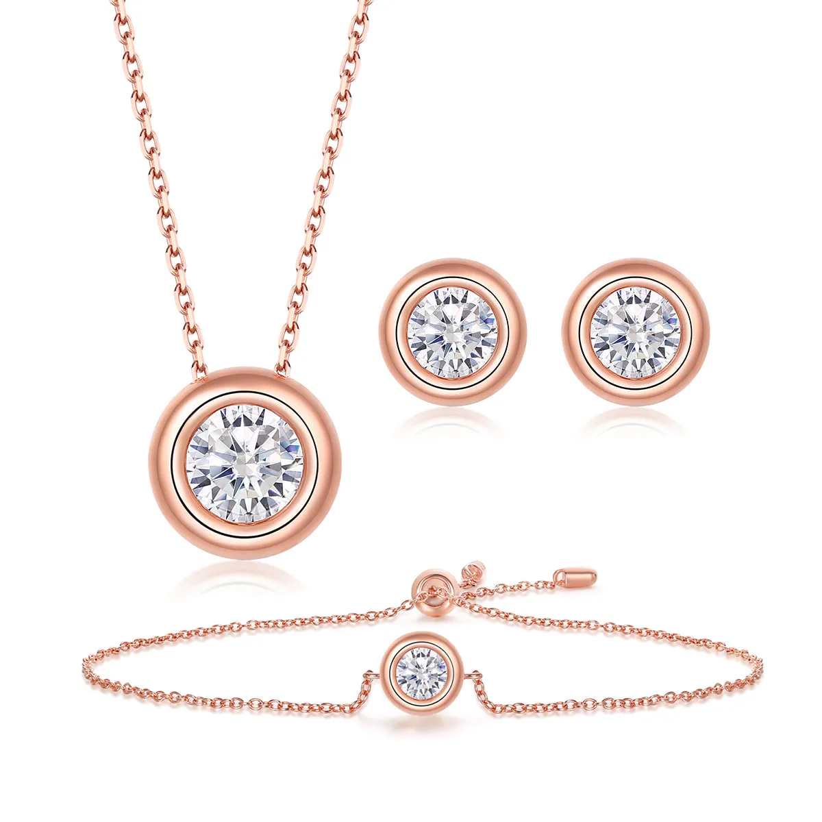 Classic Round Cut Moissanite Diamond Stud Earrings Bracelet Necklace Jewelry Sets