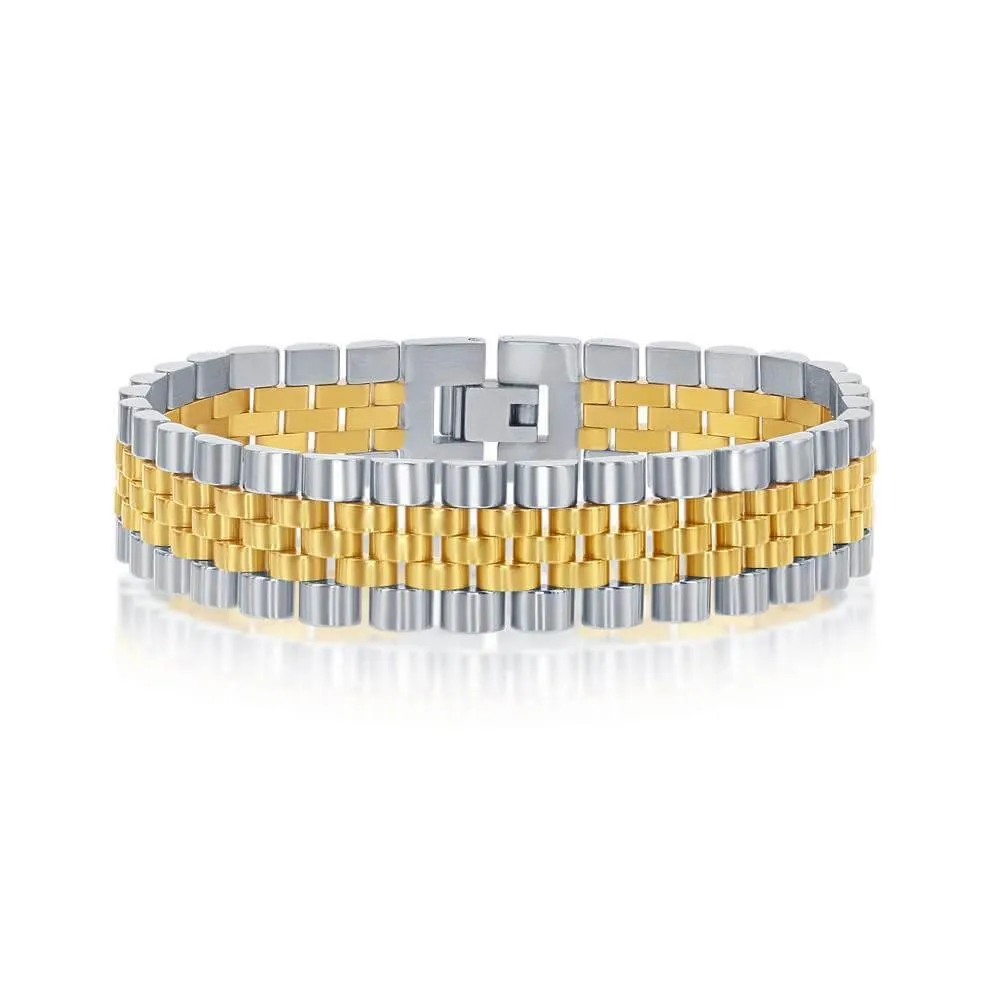 Classic Watch Links Stainless Steel Two-Tone Gold Plated Bracelet