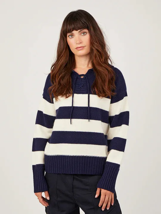Cocoa Cashmere Stripe Tie Neck Sweater