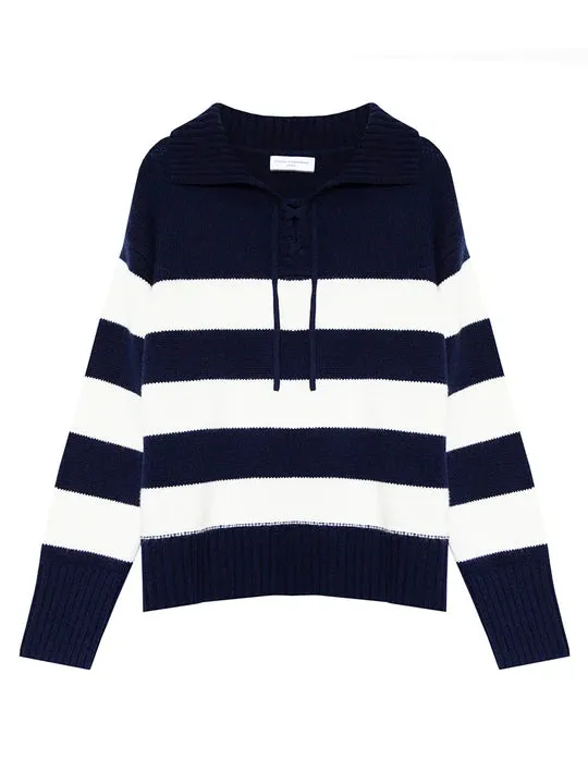 Cocoa Cashmere Stripe Tie Neck Sweater