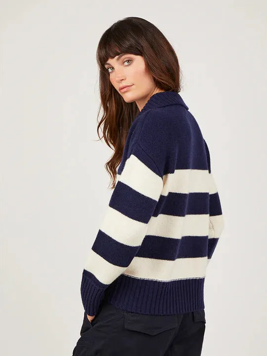 Cocoa Cashmere Stripe Tie Neck Sweater