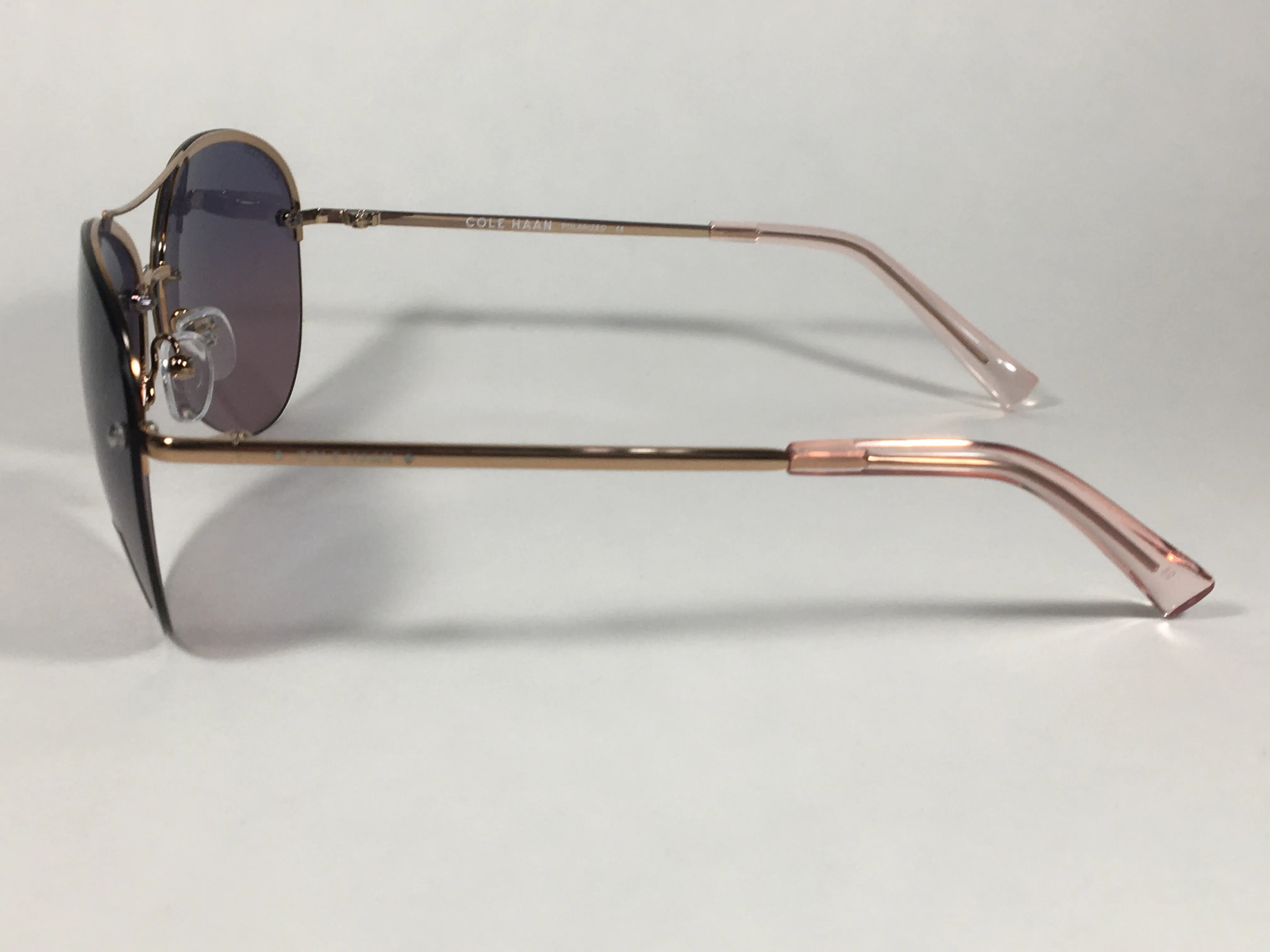 Cole Haan Polarized Rimless Aviator Sunglasses Rose Gold Frame Purple Pink Gradient Lens CH7033 605 ROSE GOLD/PINK