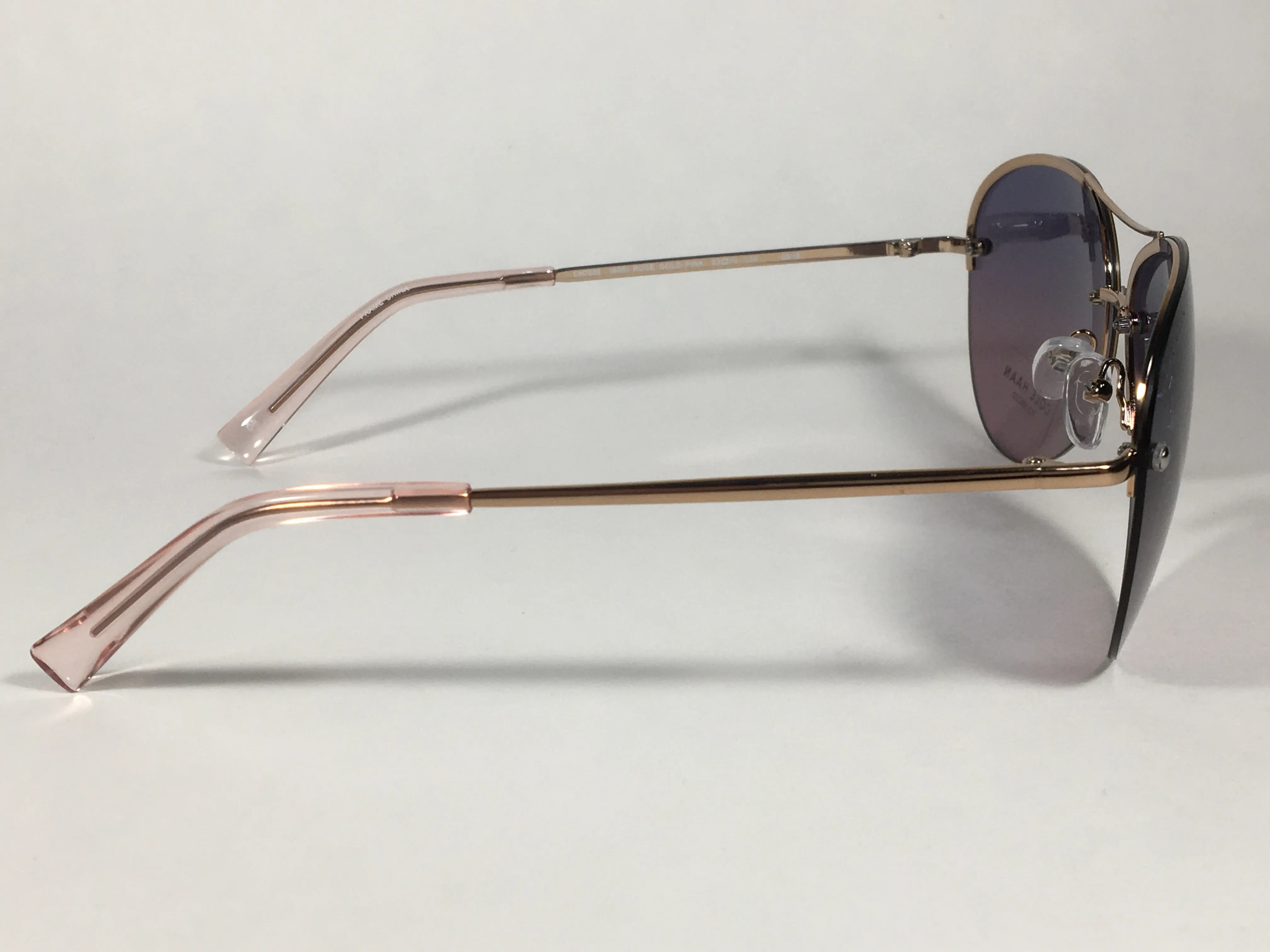 Cole Haan Polarized Rimless Aviator Sunglasses Rose Gold Frame Purple Pink Gradient Lens CH7033 605 ROSE GOLD/PINK