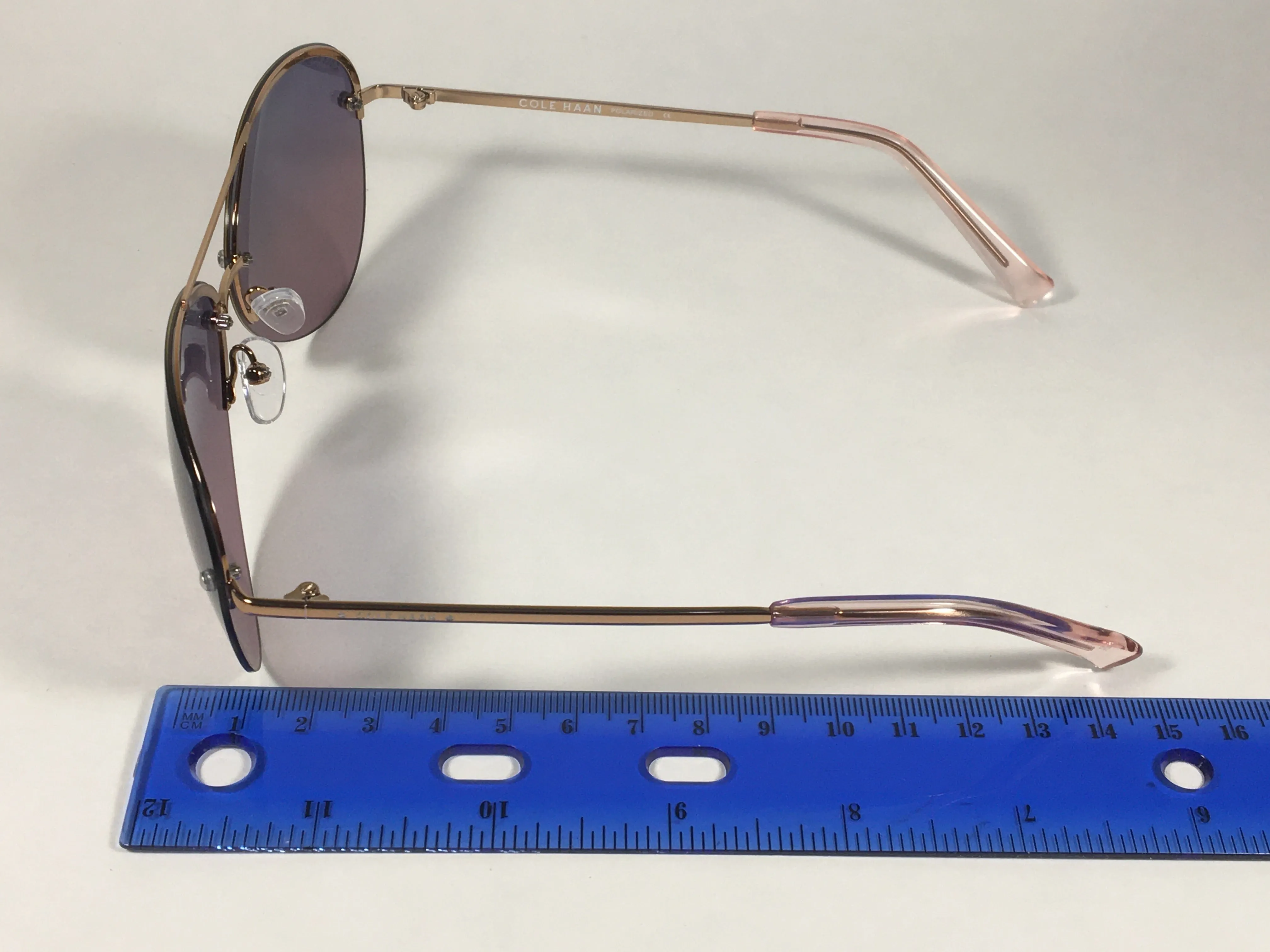 Cole Haan Polarized Rimless Aviator Sunglasses Rose Gold Frame Purple Pink Gradient Lens CH7033 605 ROSE GOLD/PINK