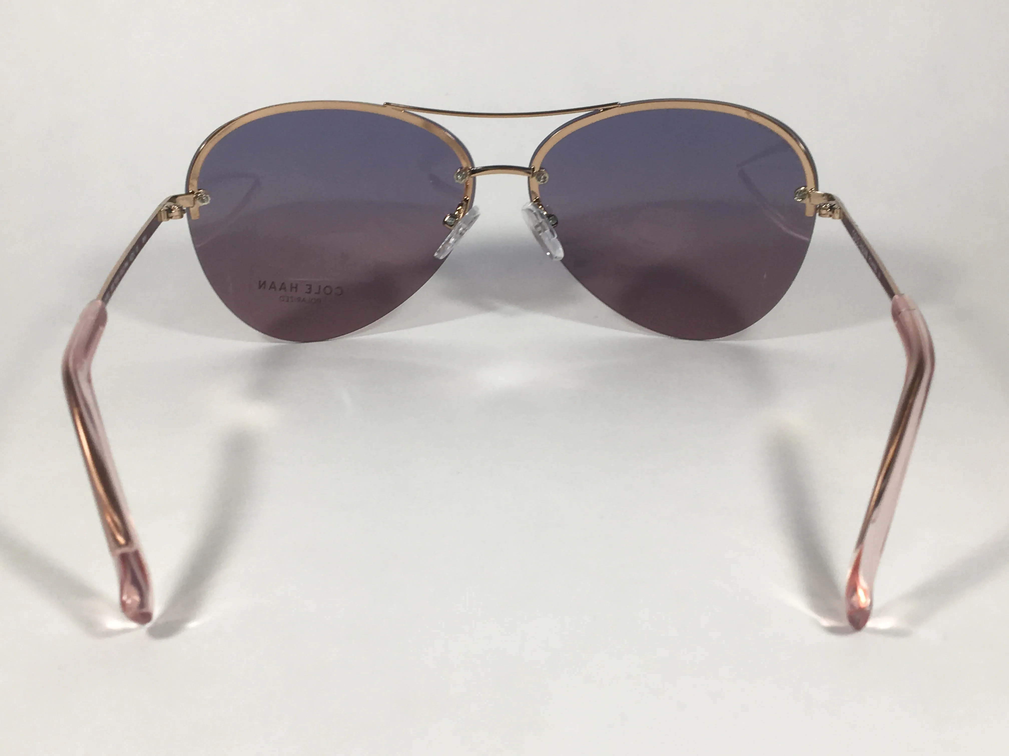 Cole Haan Polarized Rimless Aviator Sunglasses Rose Gold Frame Purple Pink Gradient Lens CH7033 605 ROSE GOLD/PINK