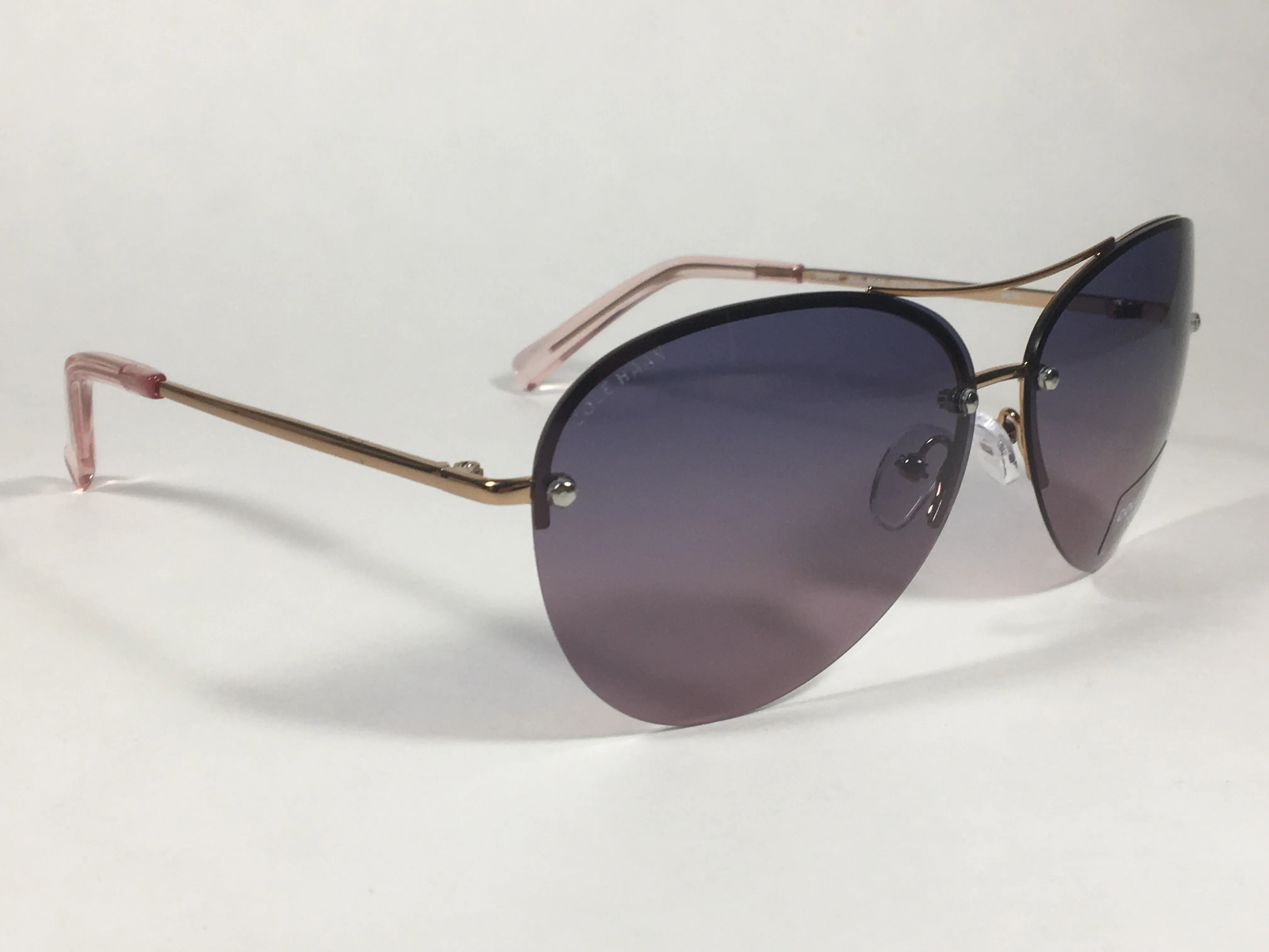 Cole Haan Polarized Rimless Aviator Sunglasses Rose Gold Frame Purple Pink Gradient Lens CH7033 605 ROSE GOLD/PINK