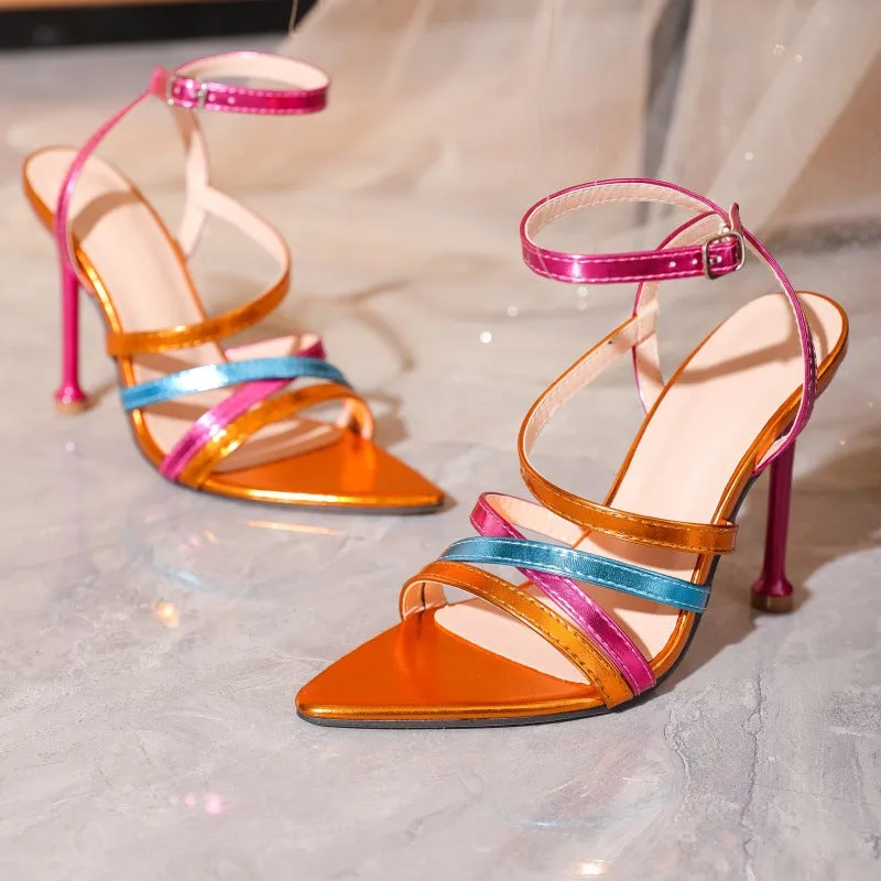 Colorblock Ankle Strap Heels