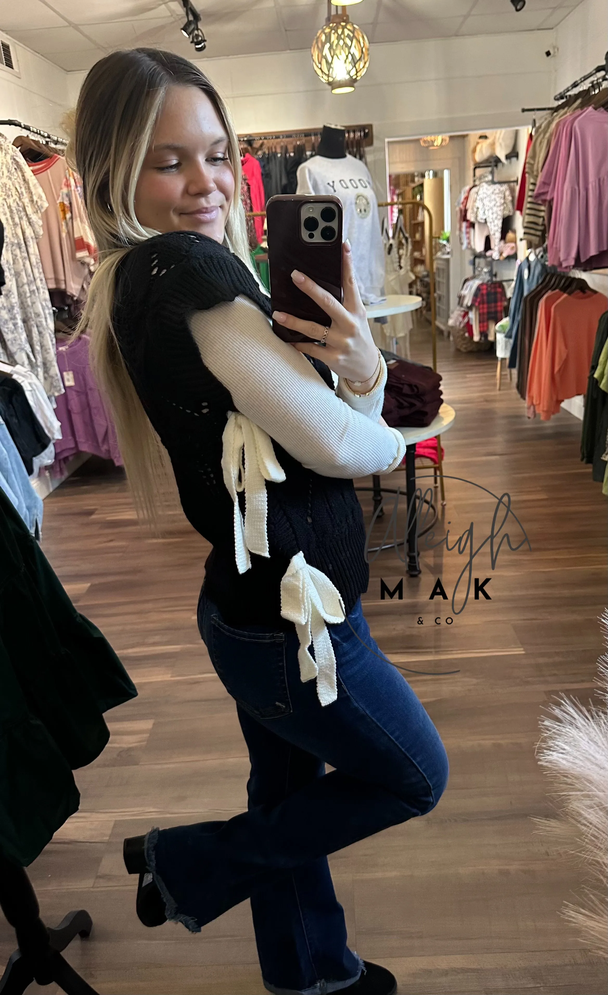 Contrast Tie Cable Knit Sweater