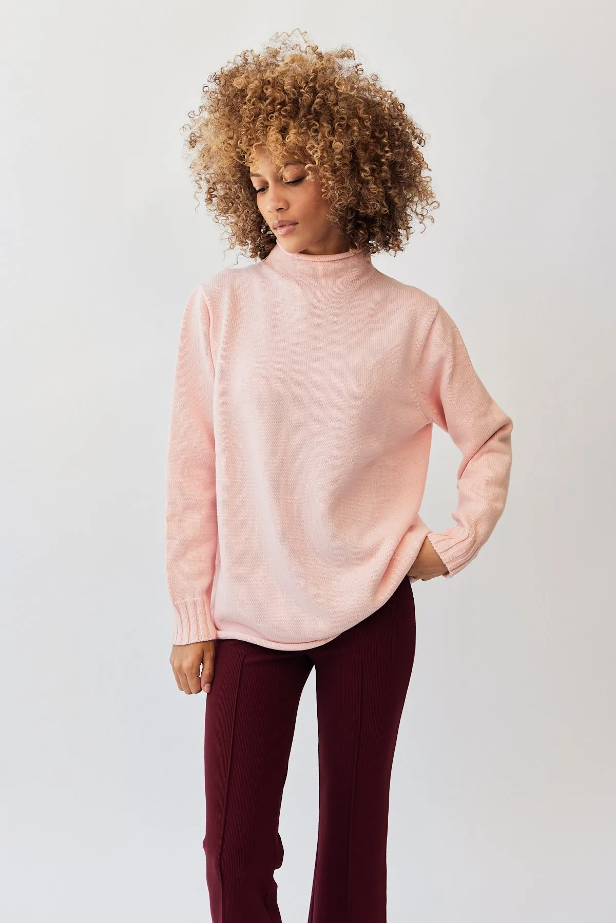 Cotton Cashmere Roll Neck Sweater