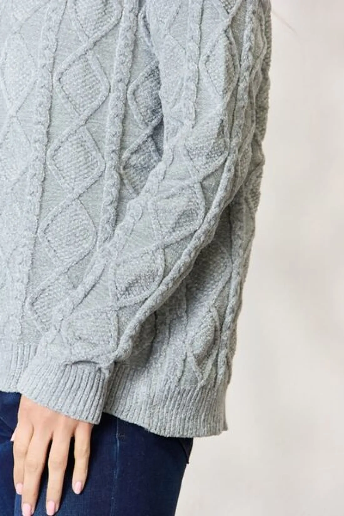 Cozy Cable Knit Round Neck Sweater in Sage