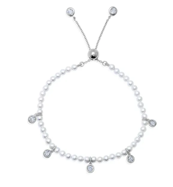 Crislu Adjustable Pearl Bracelet With 5 Station Drops