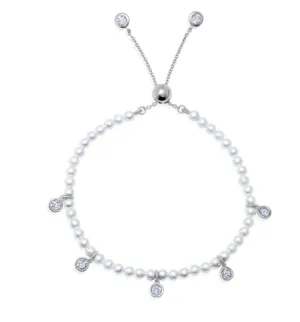 Crislu Adjustable Pearl Bracelet With 5 Station Drops