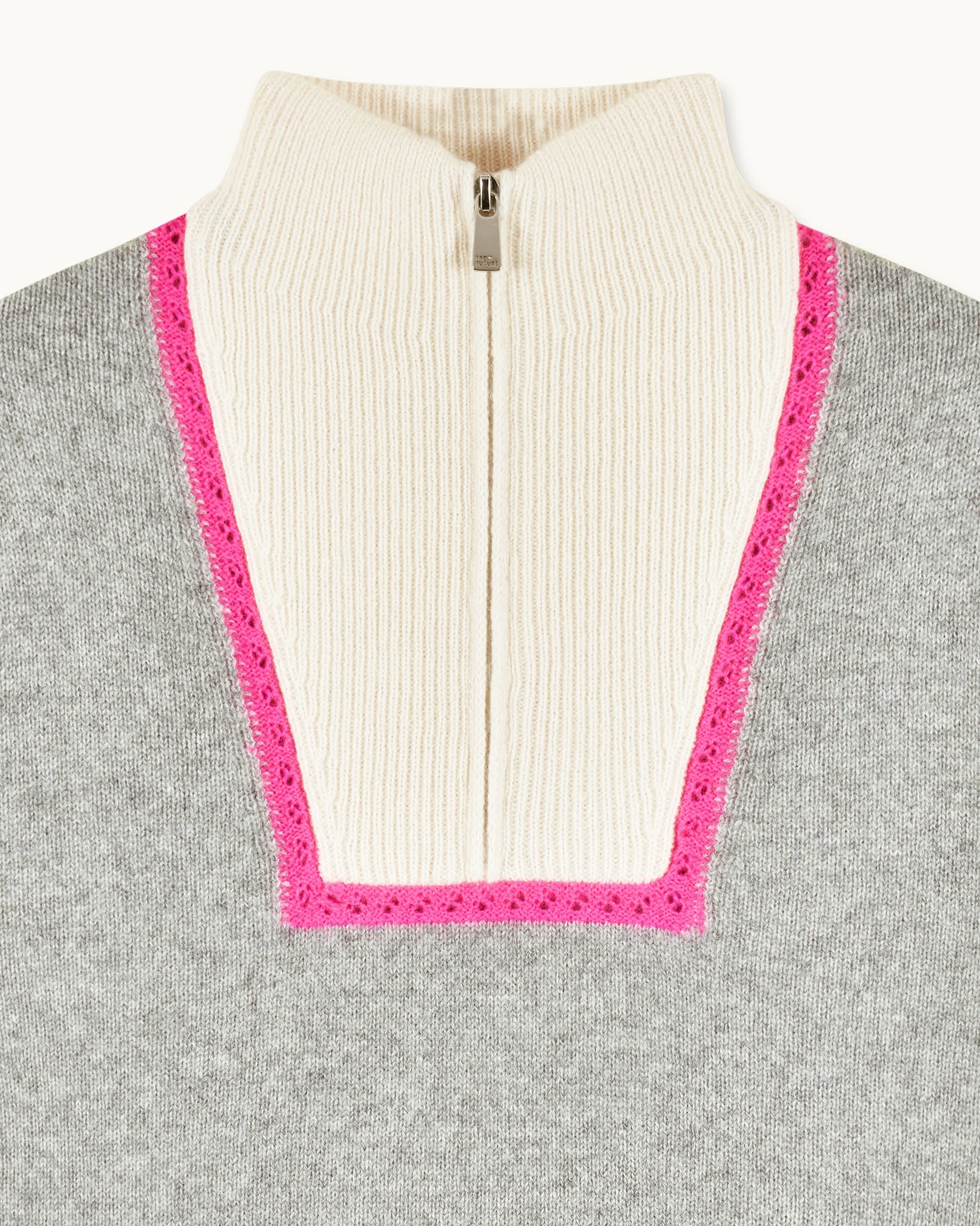Crochet Quarter Zip Neck Sweater (S25 / WOMEN / Dark Heather Grey)
