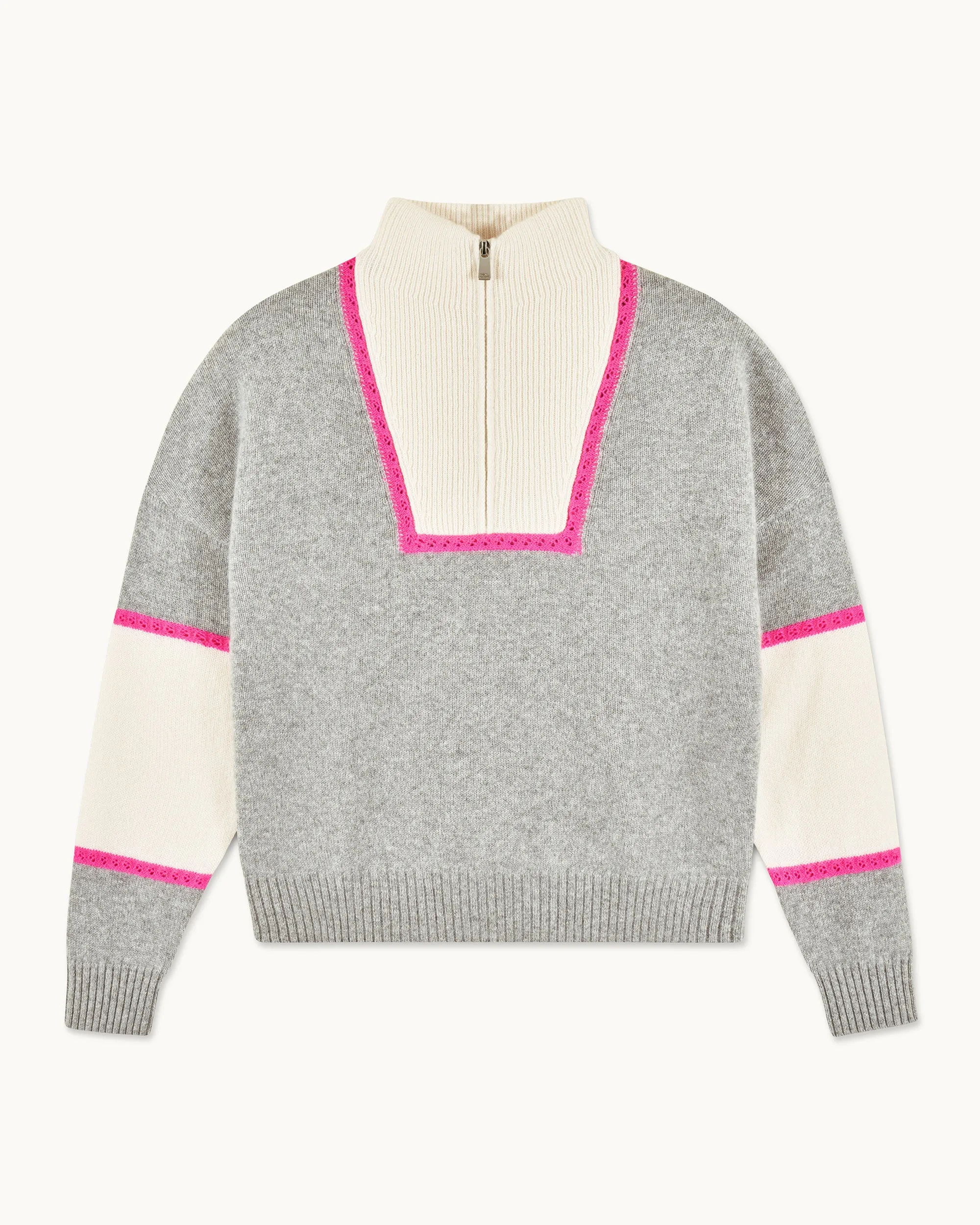 Crochet Quarter Zip Neck Sweater (S25 / WOMEN / Dark Heather Grey)