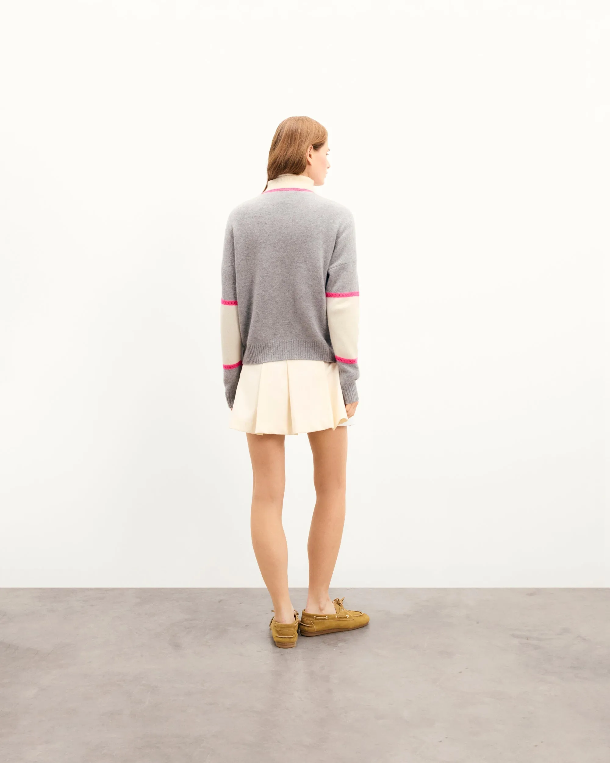 Crochet Quarter Zip Neck Sweater (S25 / WOMEN / Dark Heather Grey)