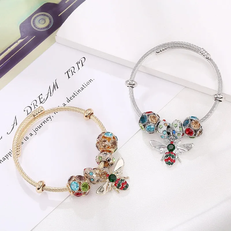 Cross-border classic bee stainless steel bracelet colorful bee women bracelet