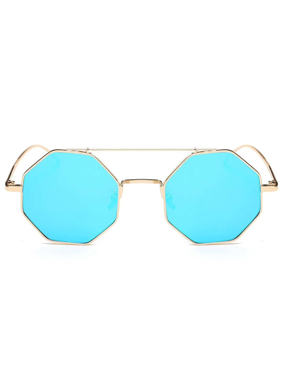 Crossbar Polygonal Metal Mirrored Sunglasses