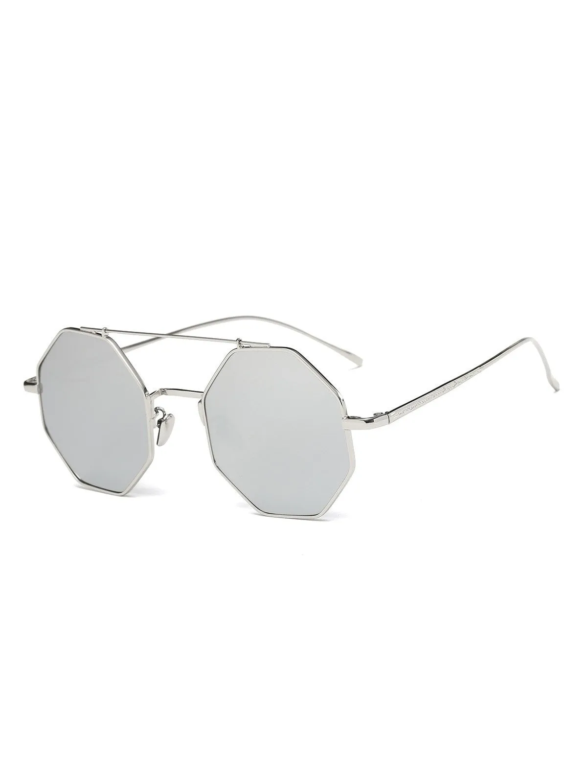 Crossbar Polygonal Metal Mirrored Sunglasses