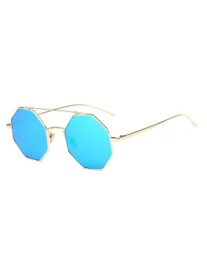 Crossbar Polygonal Metal Mirrored Sunglasses
