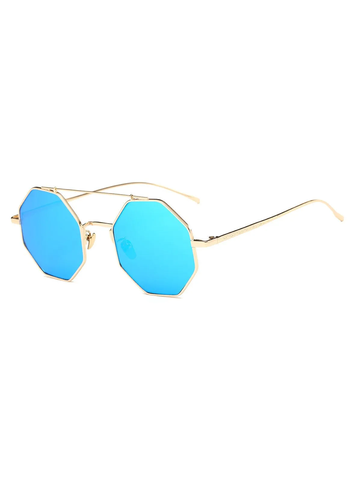 Crossbar Polygonal Metal Mirrored Sunglasses