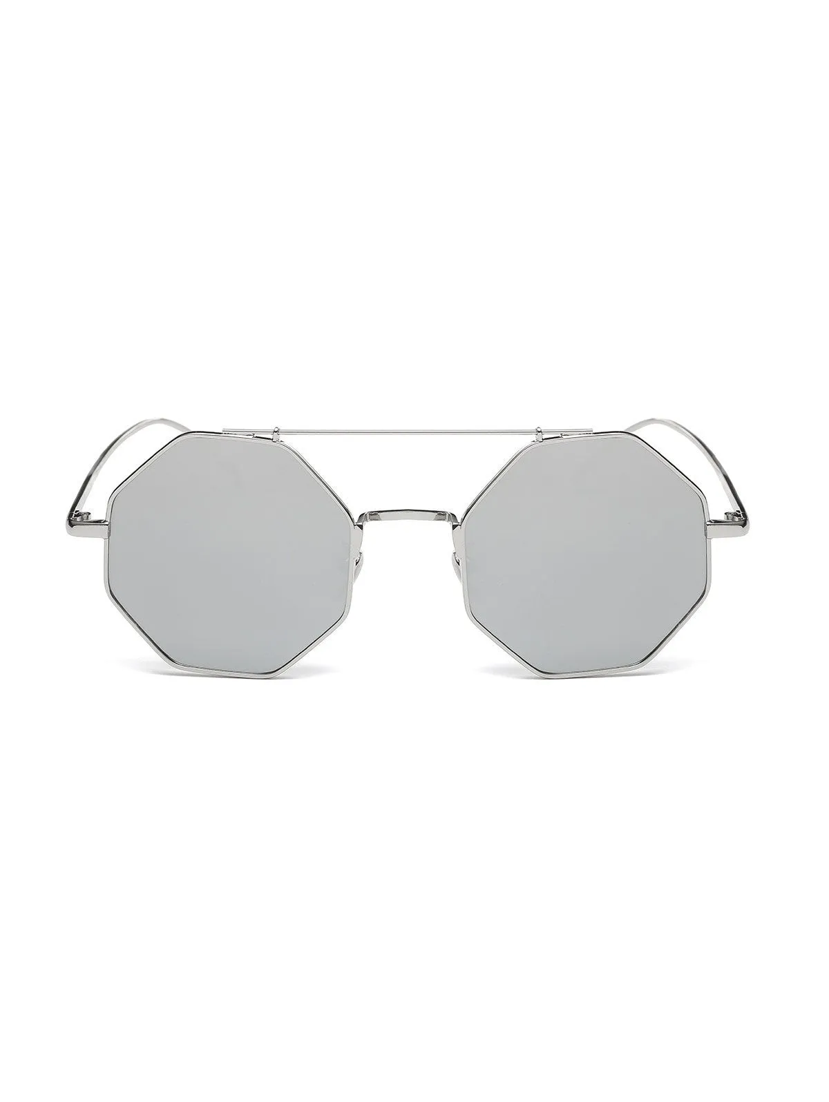 Crossbar Polygonal Metal Mirrored Sunglasses