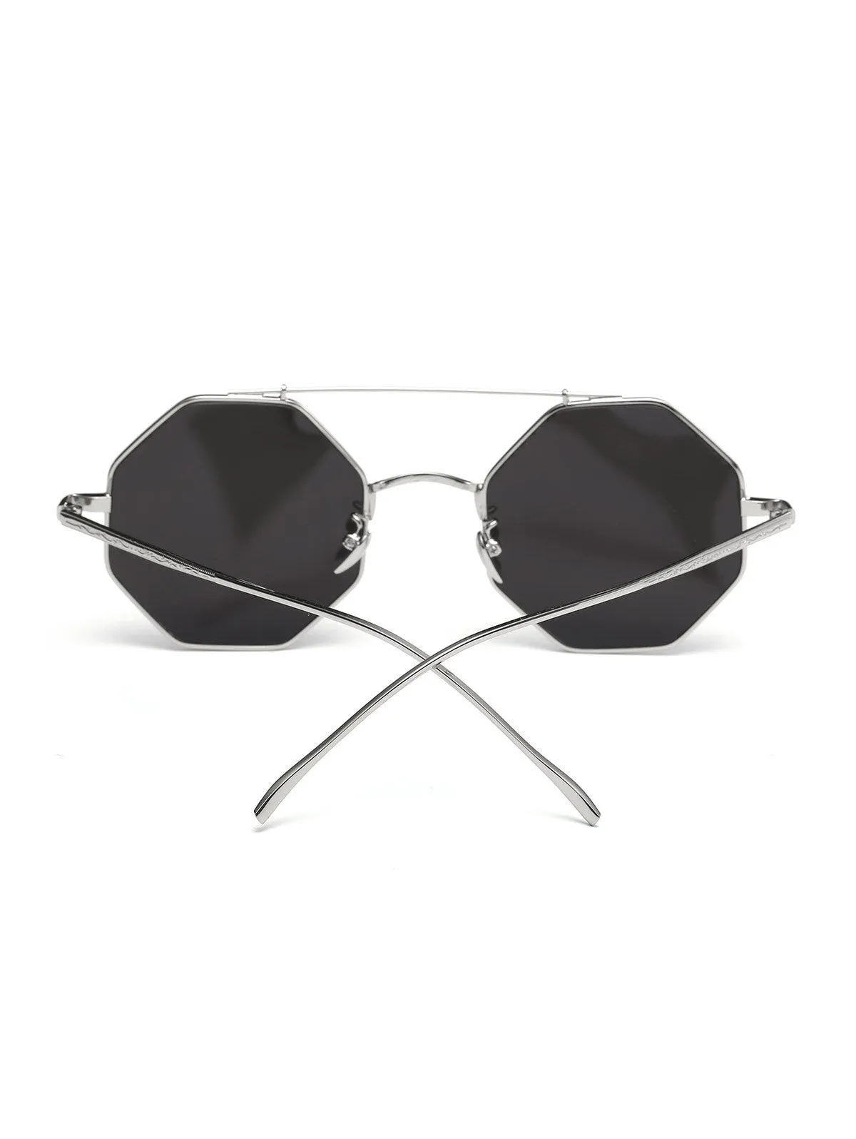 Crossbar Polygonal Metal Mirrored Sunglasses