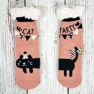 Cuddly Cat Party Sherpa Lined Socks