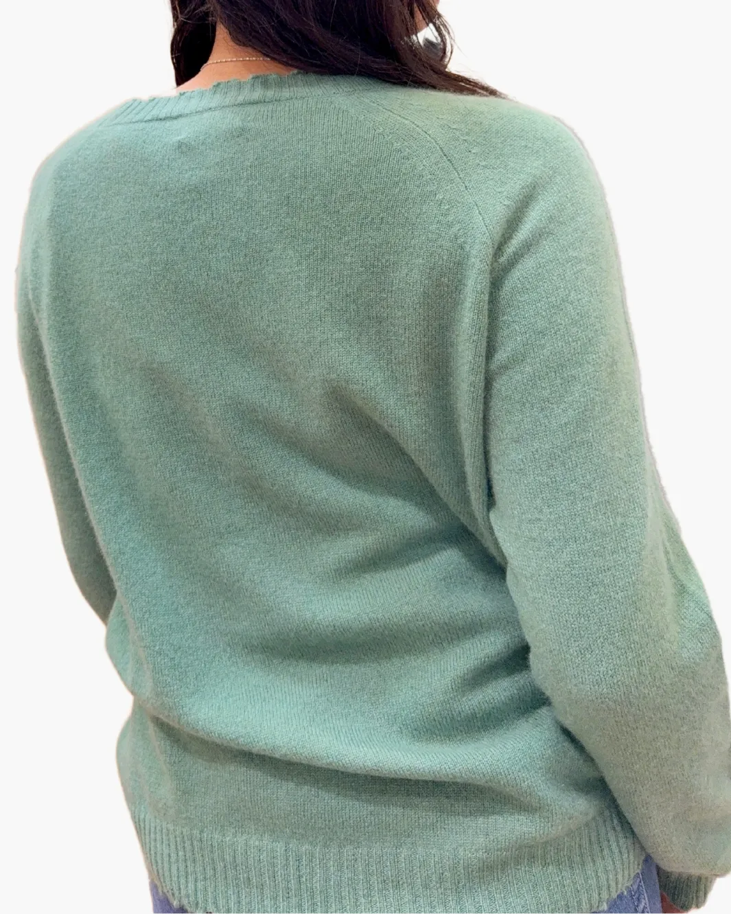CUSTOM FRAYED CREW "NAMASTE" IN JADE/RIBBON