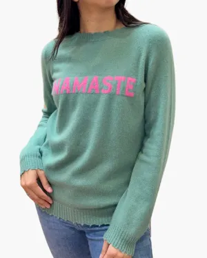 CUSTOM FRAYED CREW "NAMASTE" IN JADE/RIBBON