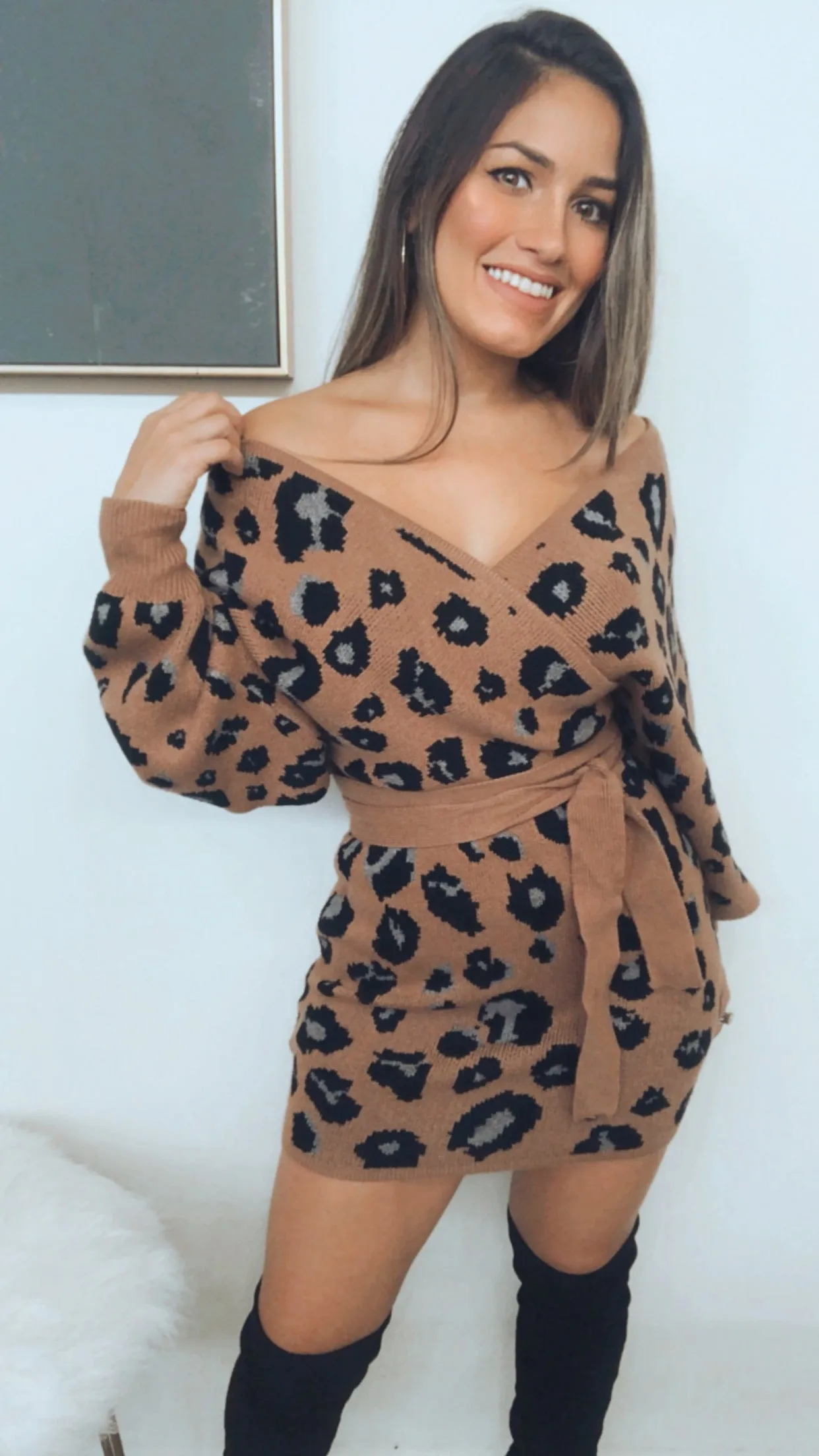 Daring Love Nude Leopard Print Sweater Dress