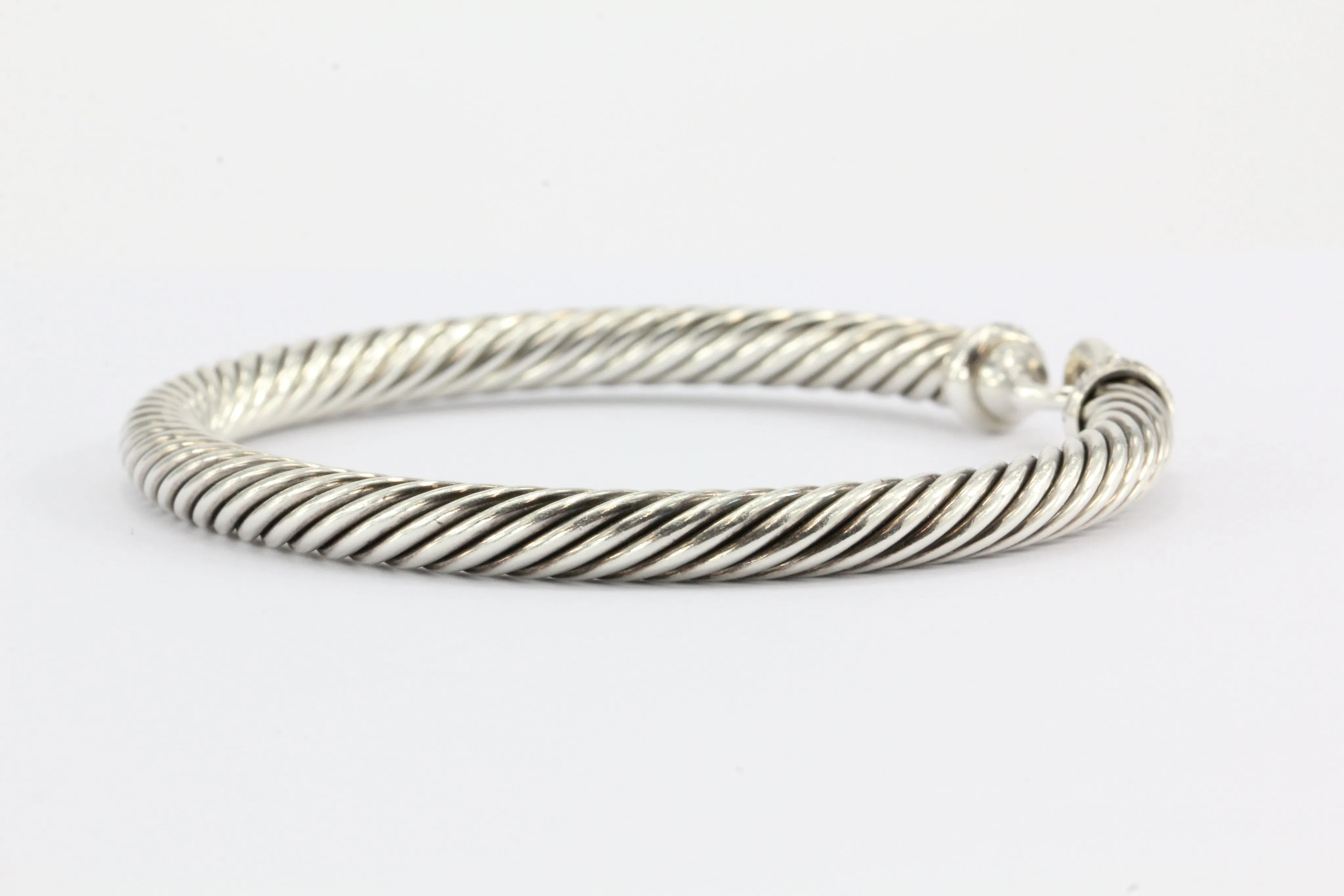 David Yurman Sterling Silver & Diamond Cable Bangle Bracelet 5mm