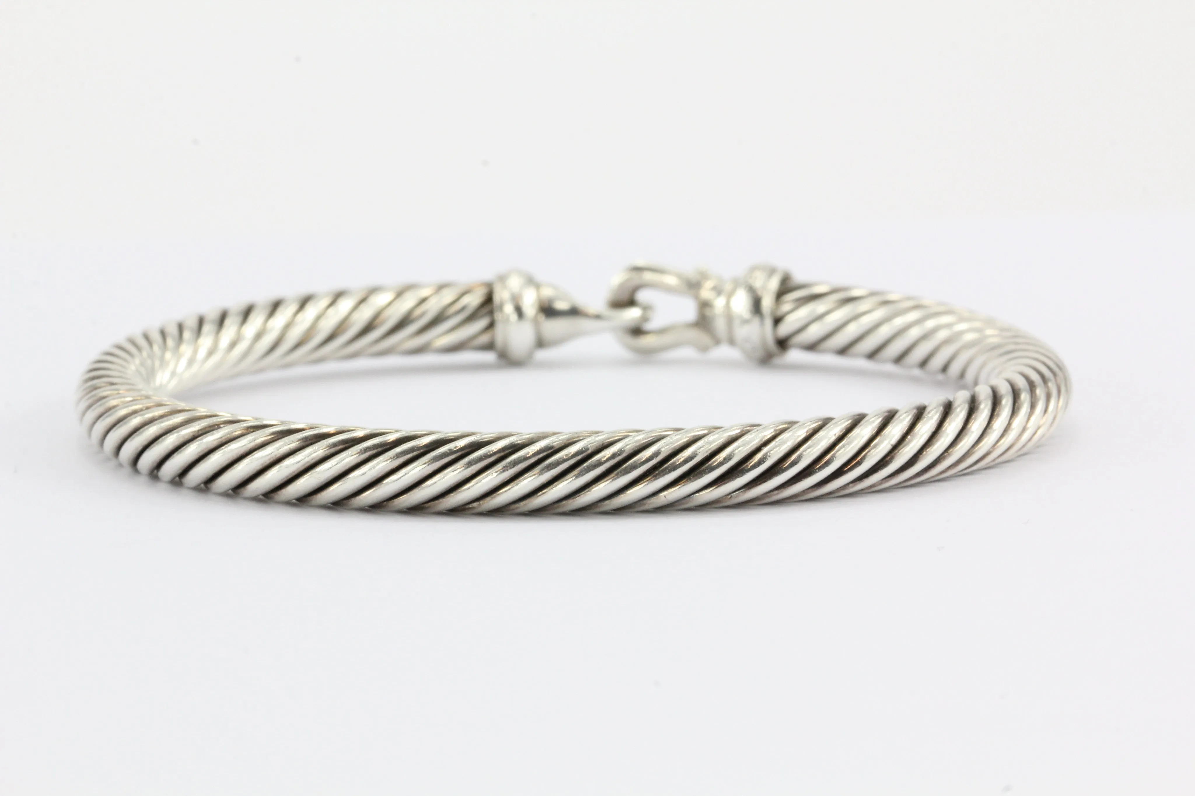 David Yurman Sterling Silver & Diamond Cable Bangle Bracelet 5mm