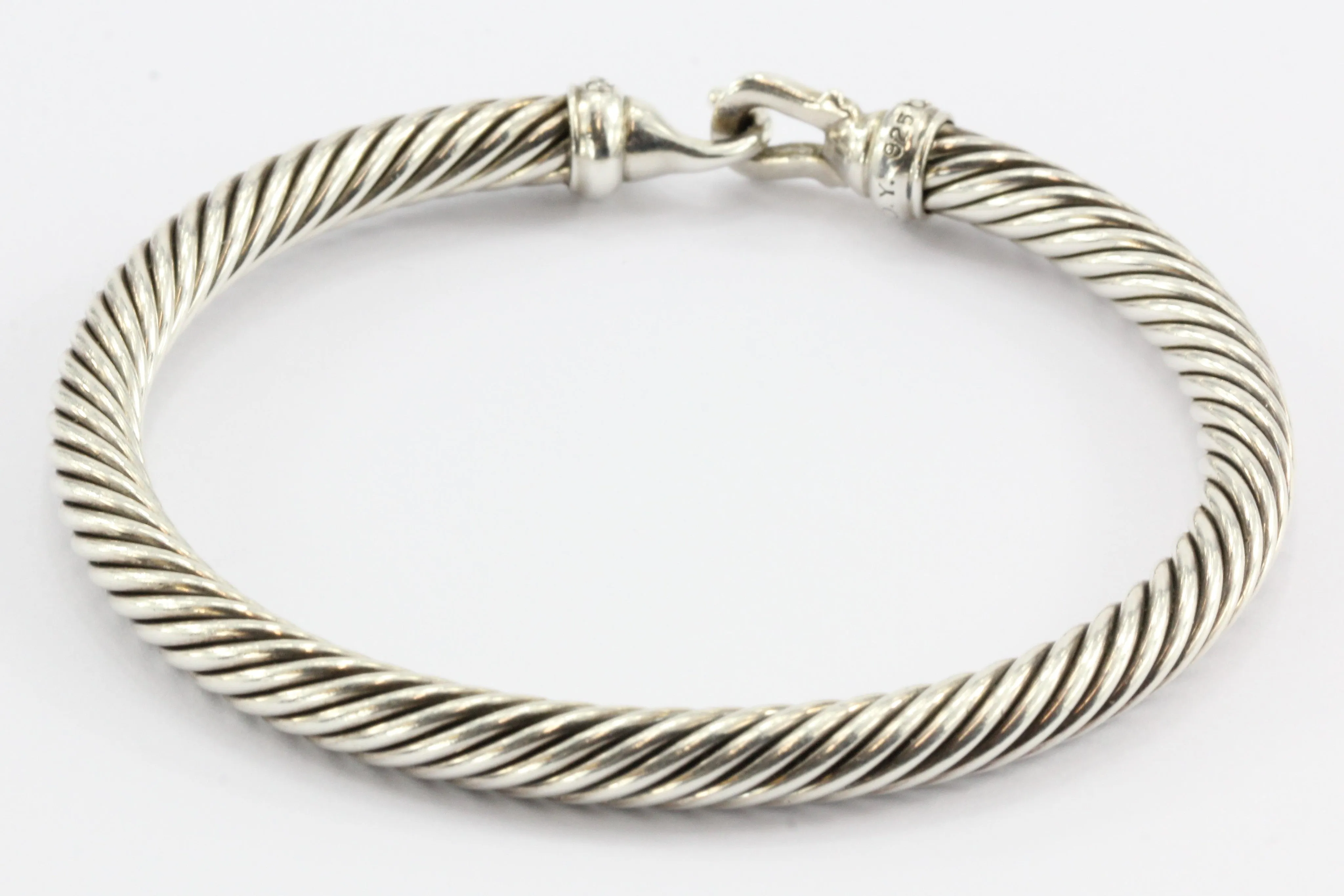 David Yurman Sterling Silver & Diamond Cable Bangle Bracelet 5mm