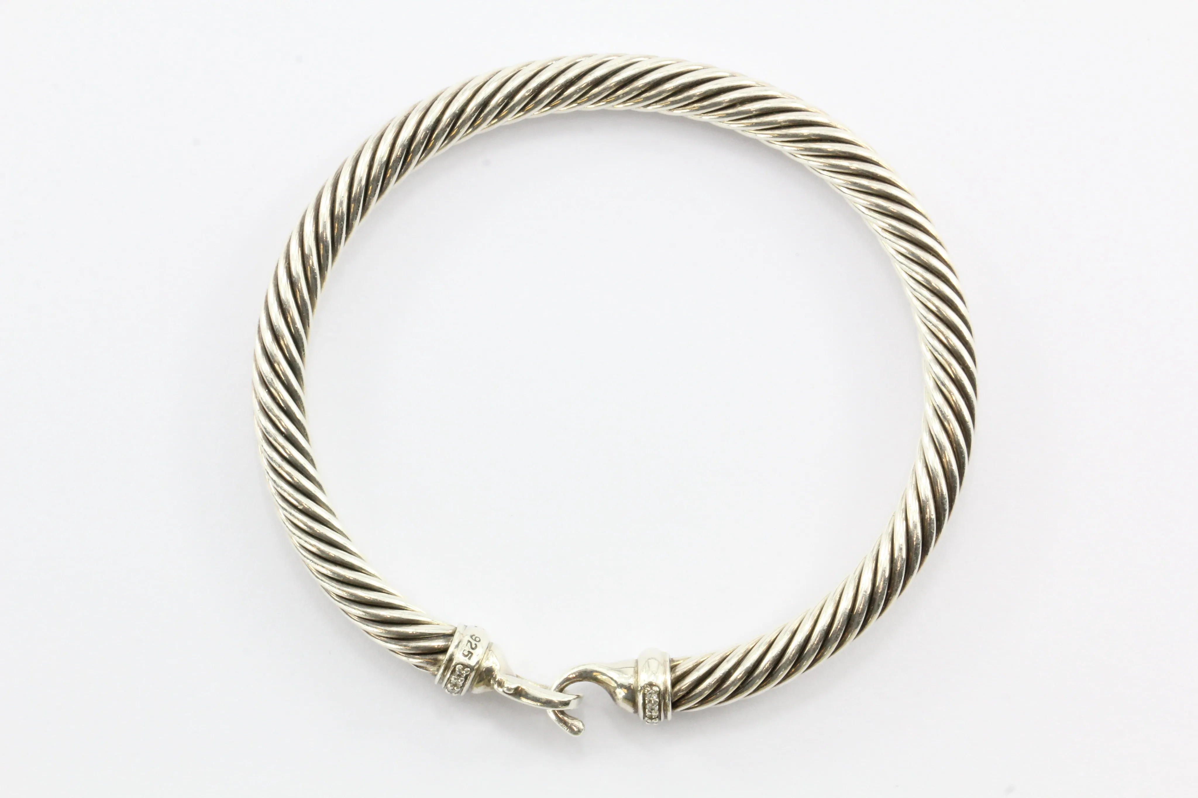 David Yurman Sterling Silver & Diamond Cable Bangle Bracelet 5mm