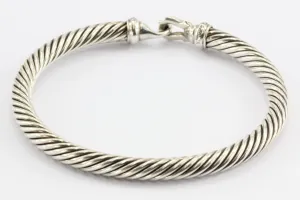 David Yurman Sterling Silver & Diamond Cable Bangle Bracelet 5mm