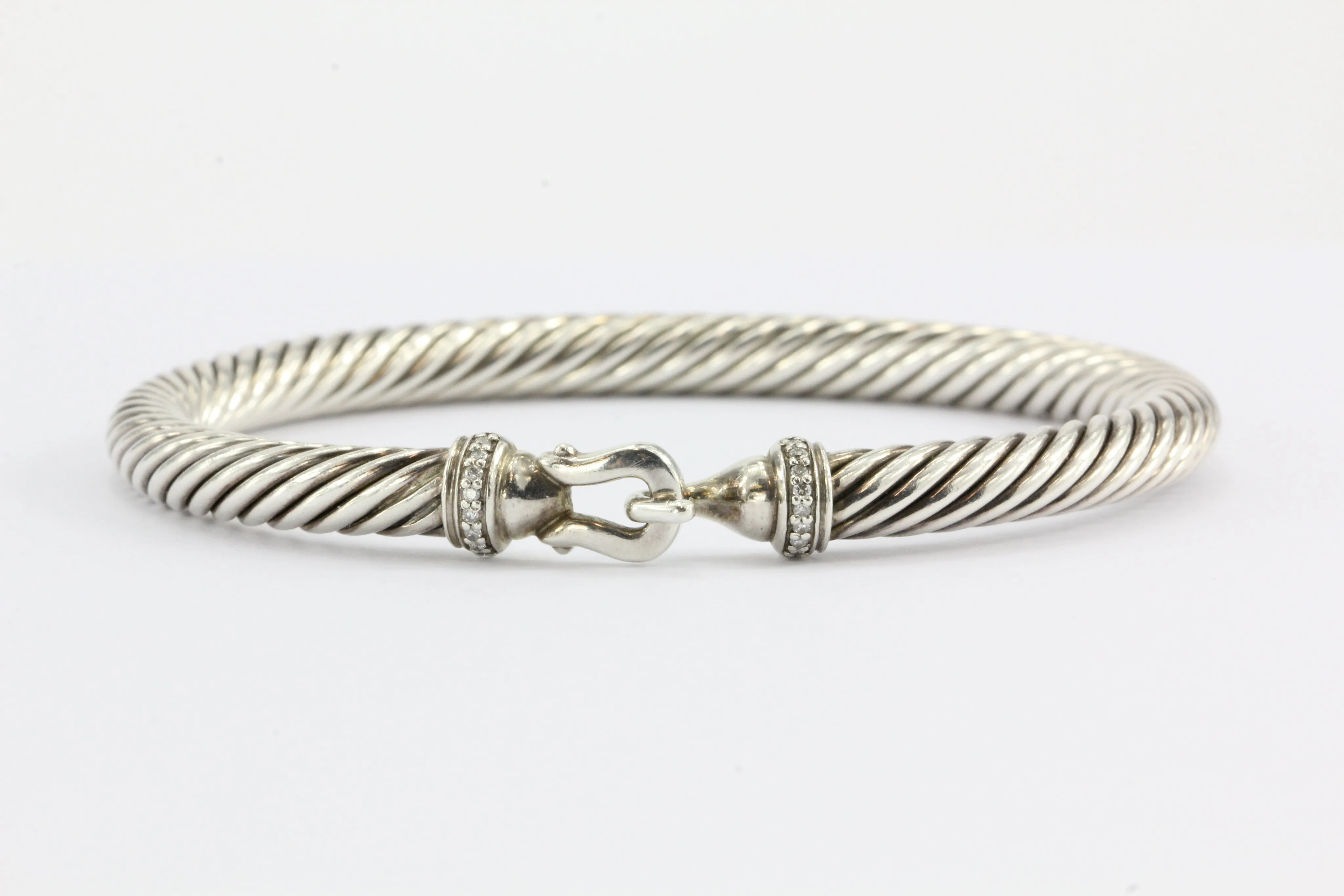 David Yurman Sterling Silver & Diamond Cable Bangle Bracelet 5mm