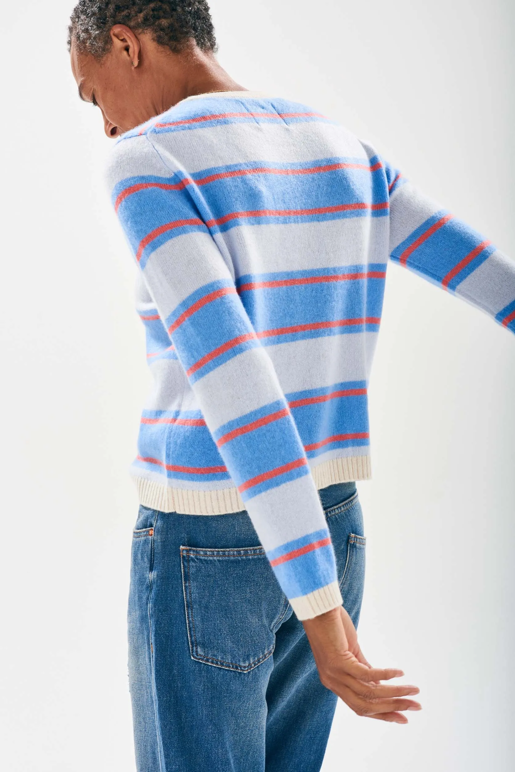 Deckchair Stripe Crew Sweater -Oatmeal / Azure
