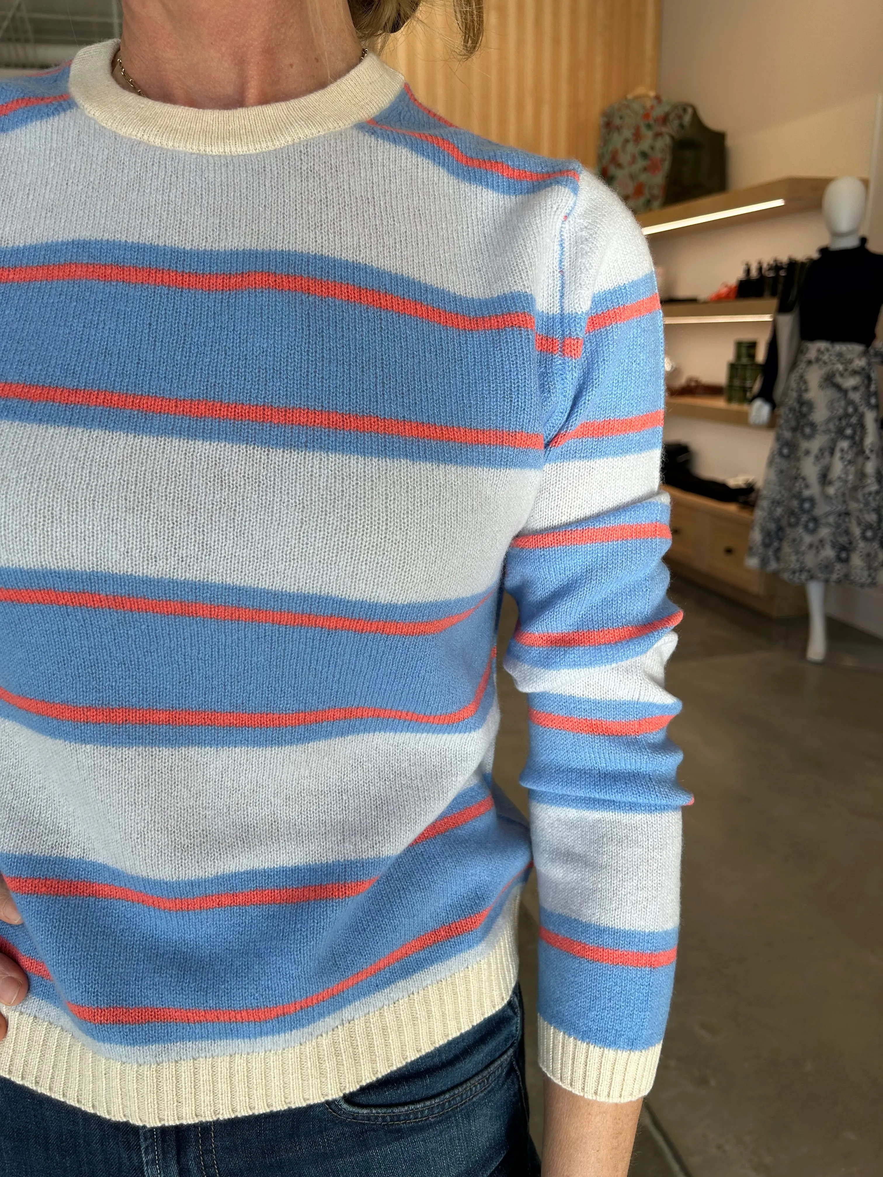 Deckchair Stripe Crew Sweater -Oatmeal / Azure