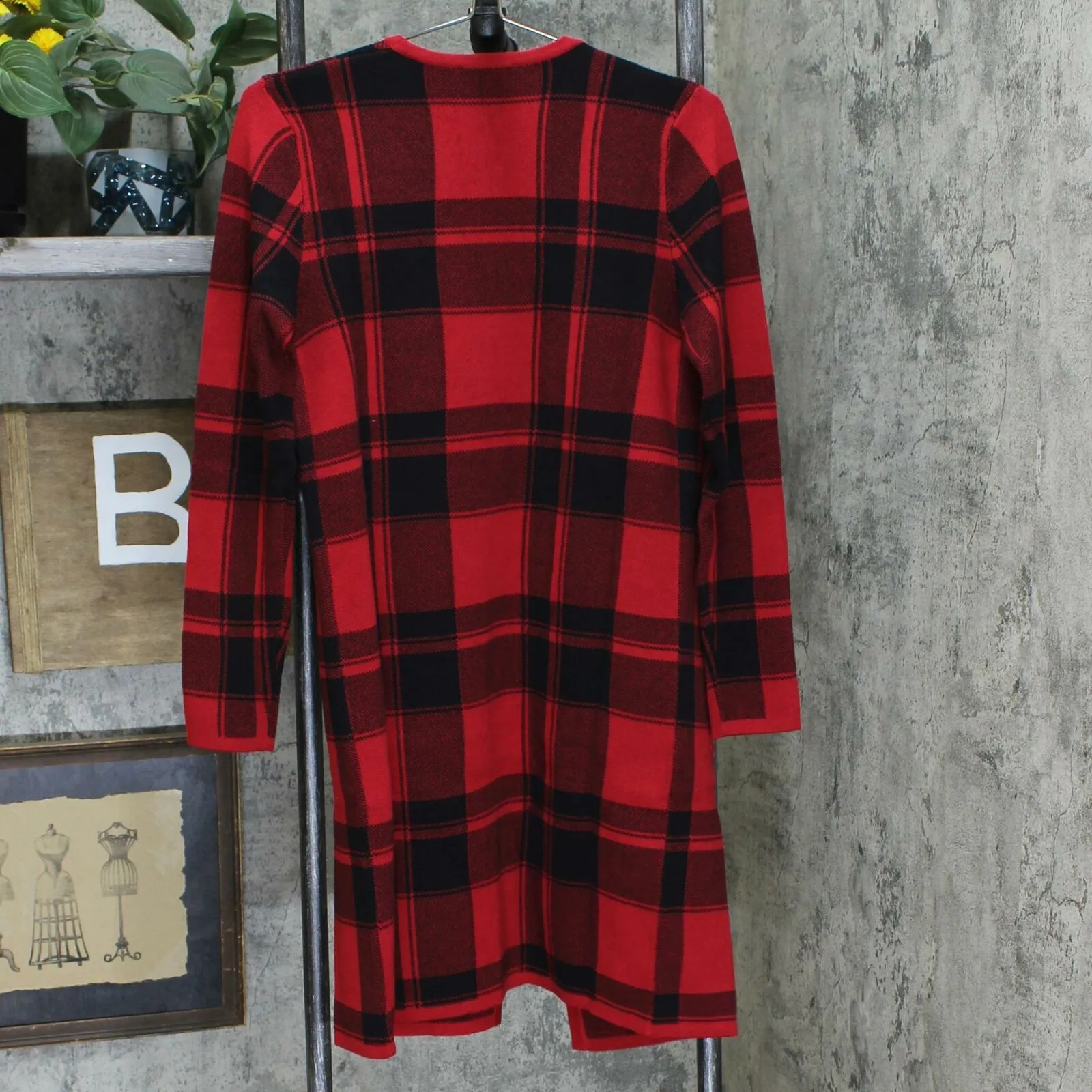 Denim & Co. Women's Studio Plaid Jacquard Open-Front Cardigan Sweater