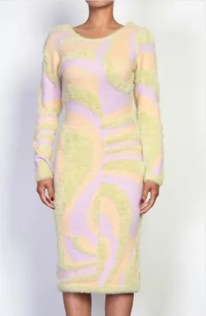 Description: TRI-COLORED CUTOUT BACK FLUFFY DRESS