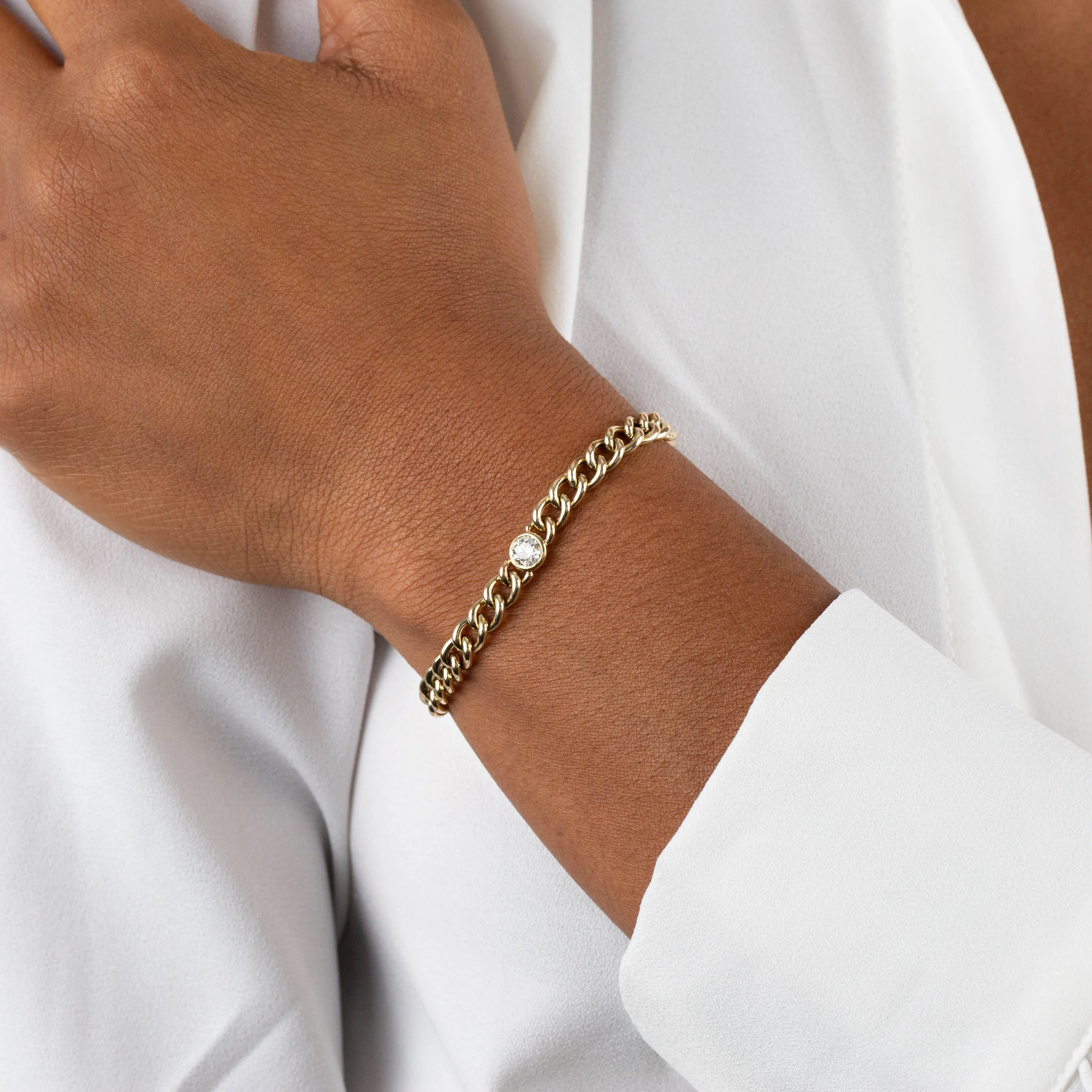 Diamond Bezel X Cuban Link Bracelet 14K