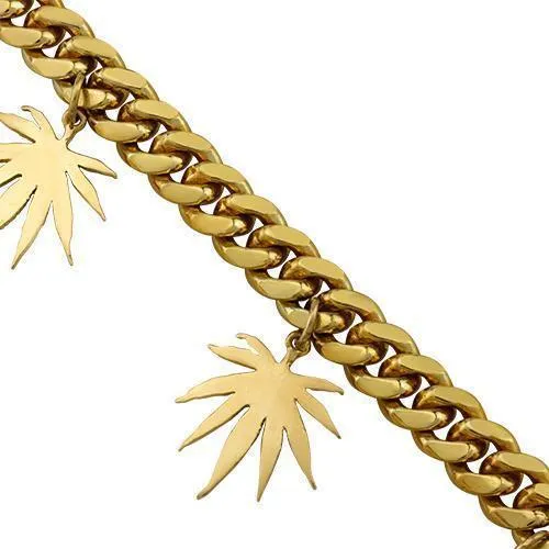 Diamond Cuban Link Weed Marijuana Bracelet in 14k Yellow Gold 4.50 Ctw