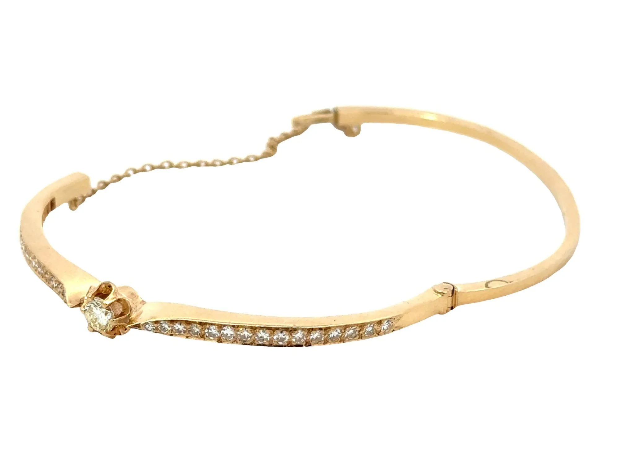 Diamond Flower Hinged Bangle Bracelet 14k Yellow Gold