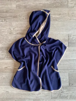 Double Faced Silk/Cashmere Poncho - Navy/Taupe