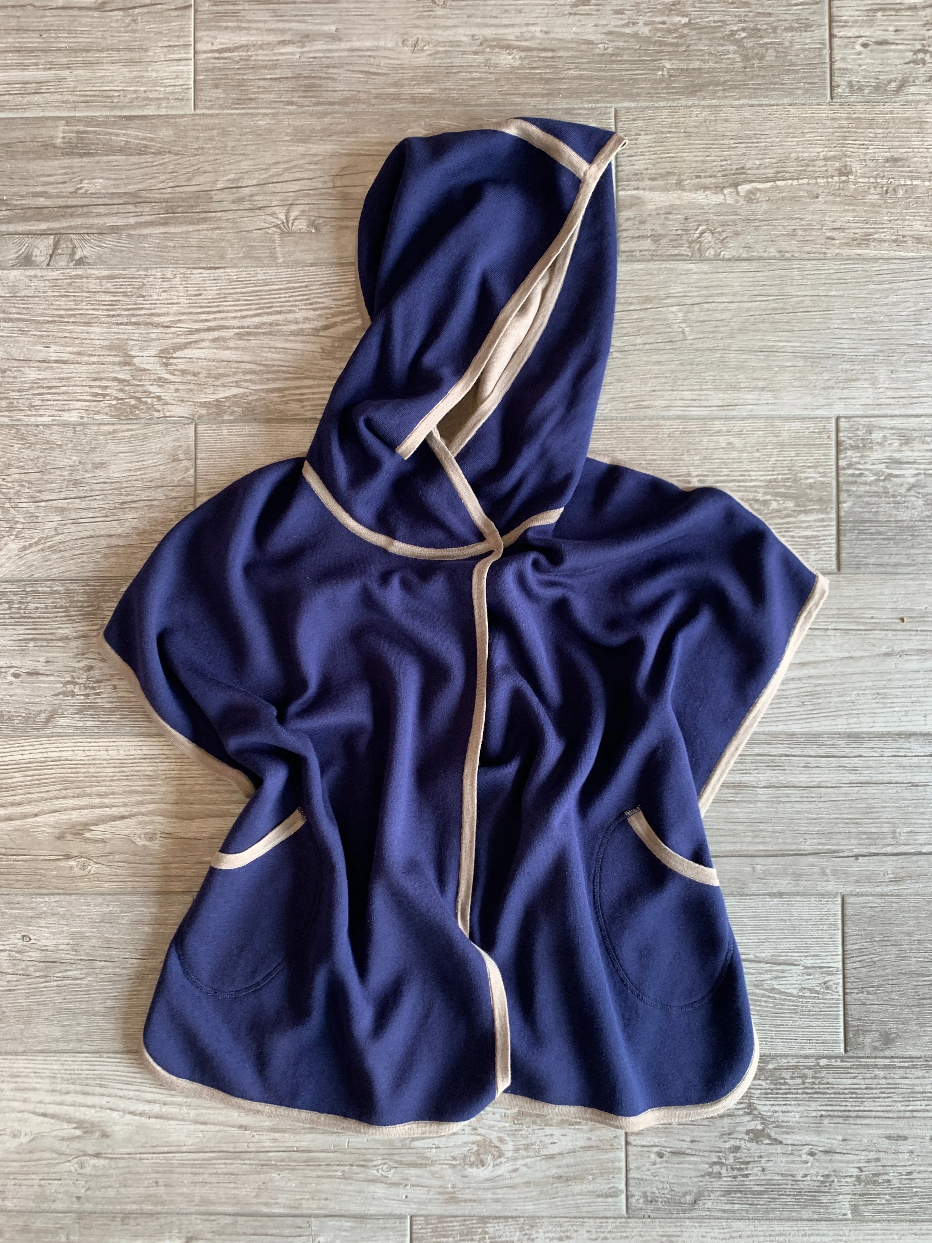 Double Faced Silk/Cashmere Poncho - Navy/Taupe