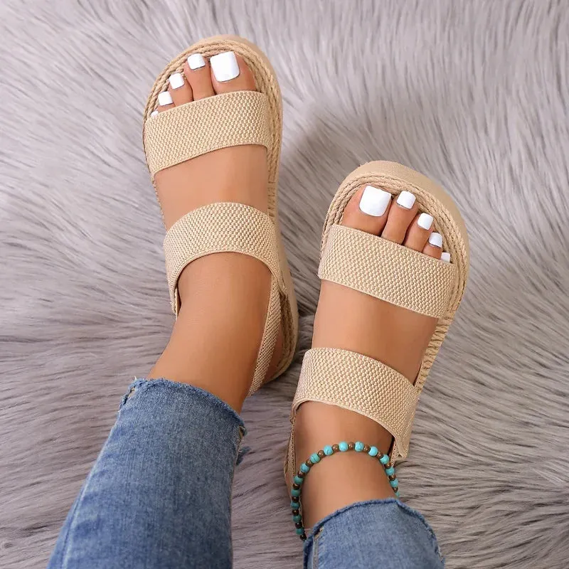 Double-Strap Wedge Sandals with Jute Sole