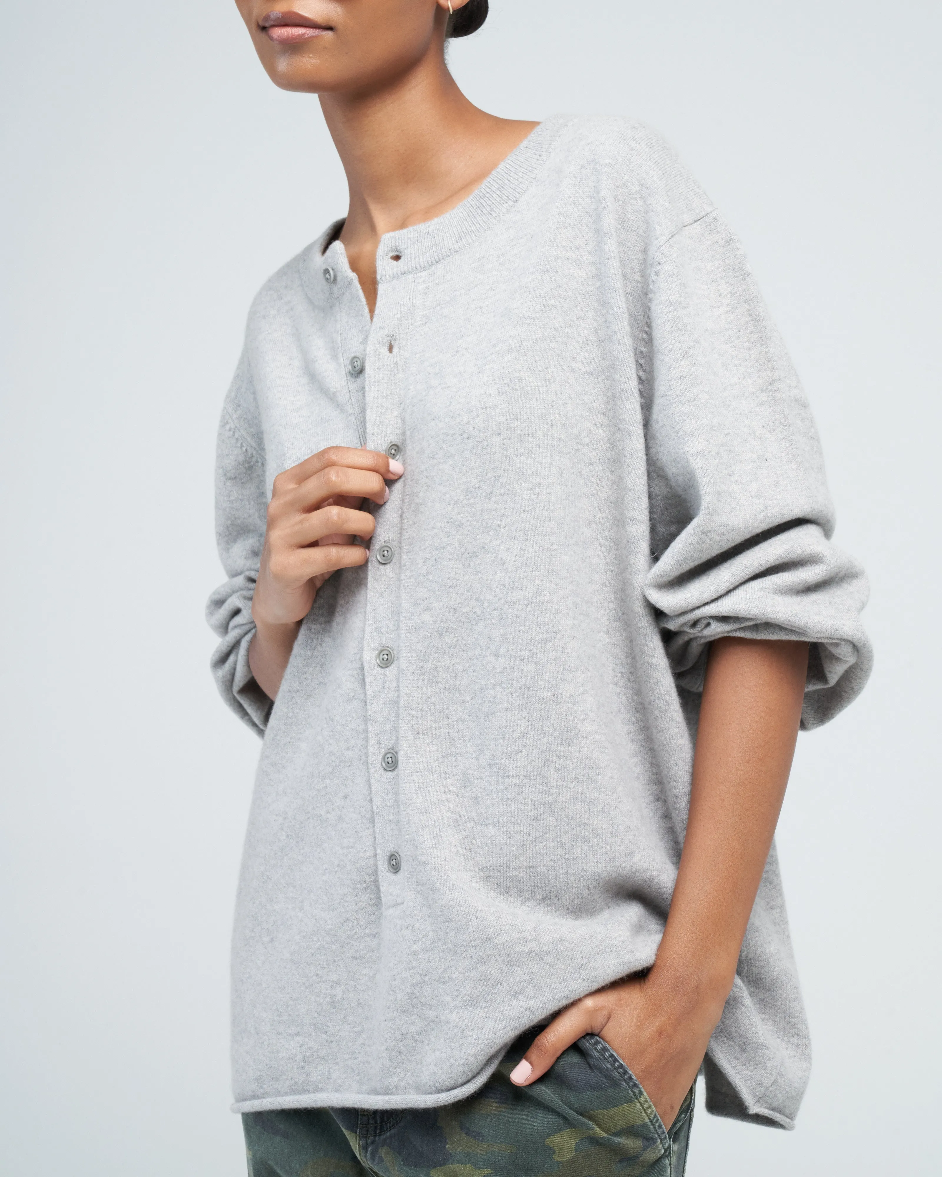 draped sleeve henley - grey